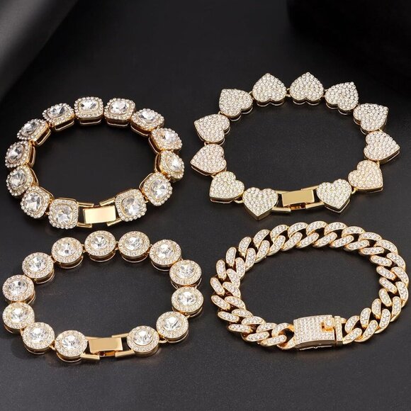 4PCS Gold Bracelets for Women Silver Clustered Tennis Bracelet for Women Heart R - Picture 5 of 7